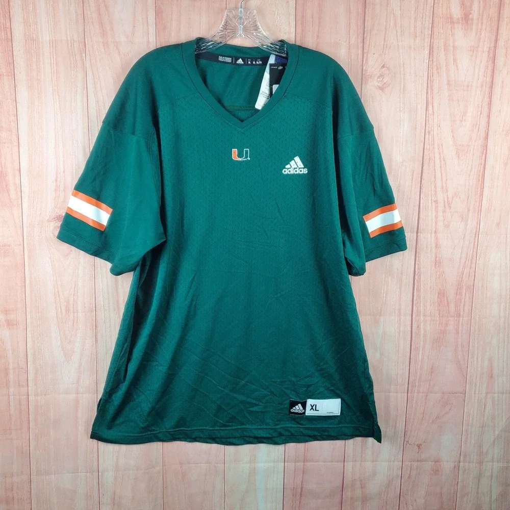 Miami Hurricanes Jersey Mens XL Green Adidas Football NCAA Aeroready Logo V Neck